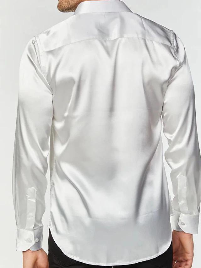 European Fit Men's Shiny Mercerized Cotton Long Sleeve Business Shirt
