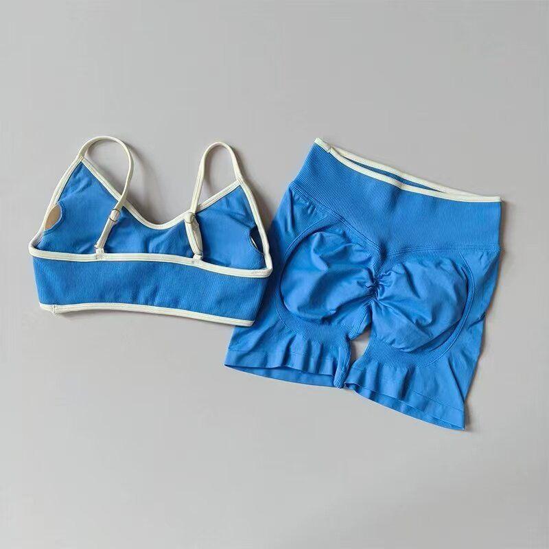 European and American Style Hot Girl Fitness Set with Peach-Shaped Butt Design, Yoga Set for Women with Chest Pads, Sports Bra, High-Waisted Shorts