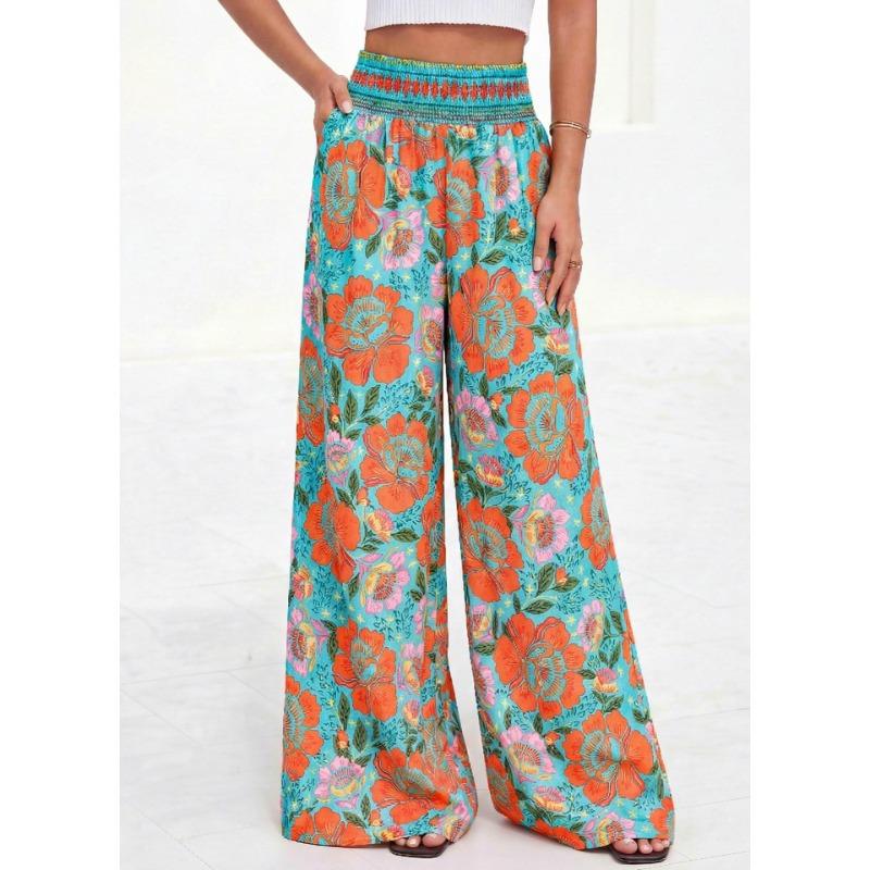 Summer New Style Casual Comfortable High-waist Wide-leg Printed Pants