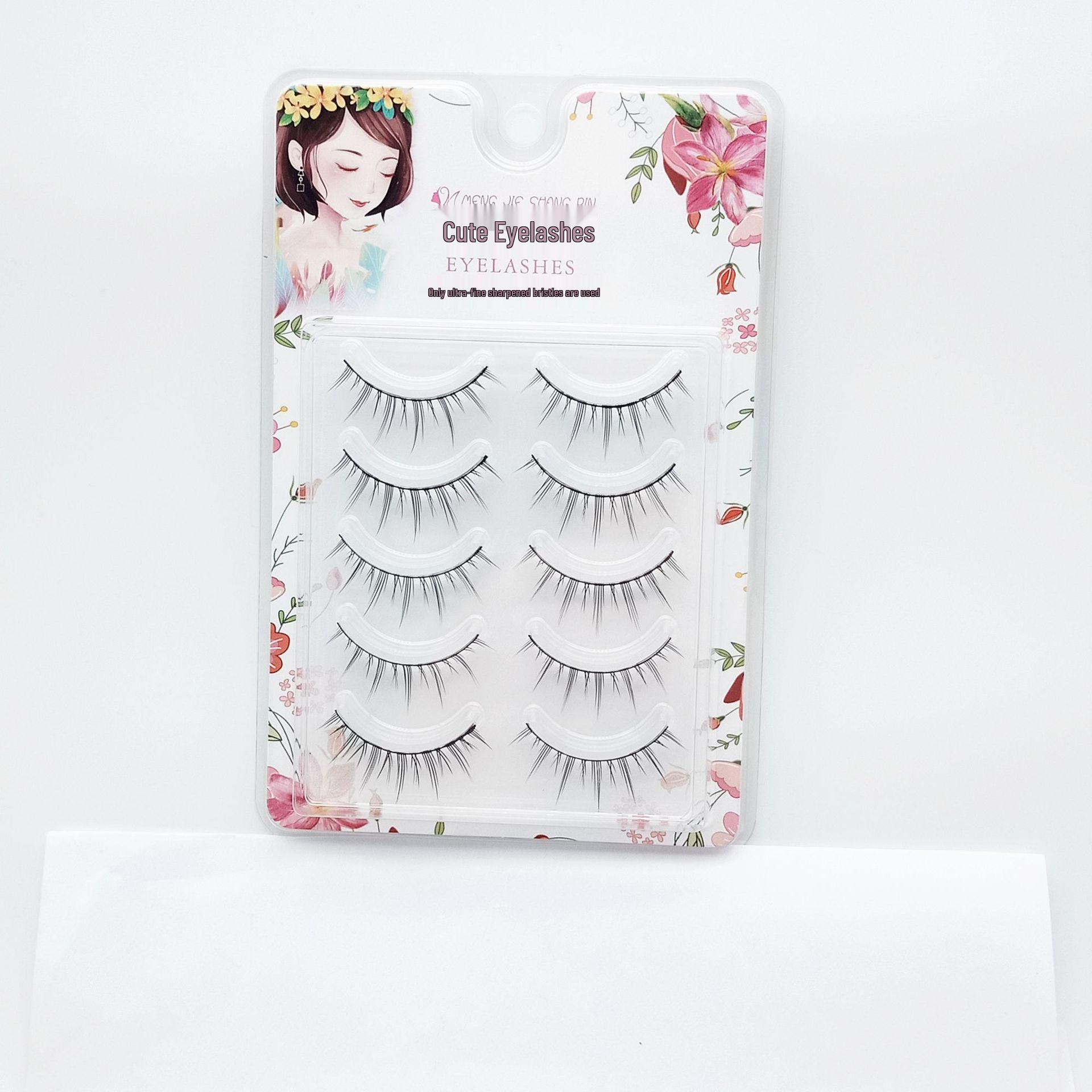 

Five Pairs of Natural Little Devil False Eyelashes with Transparent Stem, Full Strip, Cross Style (A01)
