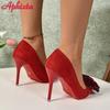 Aphixta  Hot Sale Flowers 3.94inch/10cm Red Stiletto Heels Pumps Women Office Casual Shoes Heels Big Size 45 46 47 48 49 50