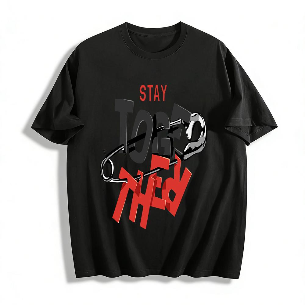 

Stay Together Safety Pin Print Casual T-Shirt Unisex Trendy Top Pure cotton T-shirt XXS