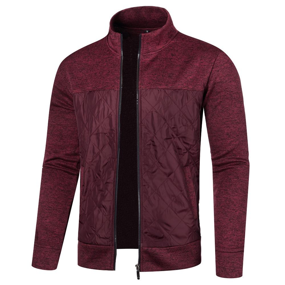 Men's Autumn Jacket Stand Collar Patchwork Slim Fit Zip Up Casual Streetwear Men Coat