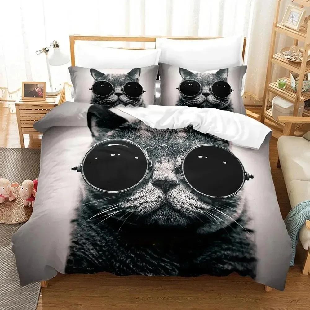 Anime Cute Artistic Cat Bedding Set Duvet Cover Bed Set Quilt Cover Pillowcase Comforter King Queen Size Boys Adult Bedding Set