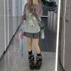 2KWEIRD Y2k Harajuku Kawaii Striped Hoodie Women Japanese Fashion Patchwork Cartoon Print Sweatshirt