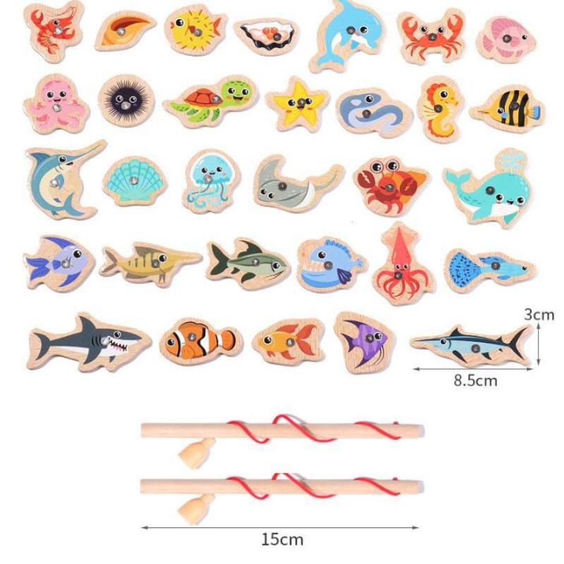 20/30/51Pcs Educational Toys Wooden Magnetic Fishing Game Toy Set For Kids Cartoon Fish Toys