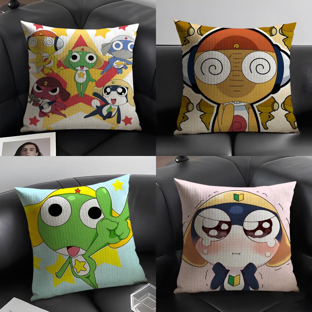 K-Keroro Gunsouu Frog Cartoon Cushion Cover Natural Linen Organic Fabric Double-Sided Printing Sofa Home Decor Gift Pillow Case