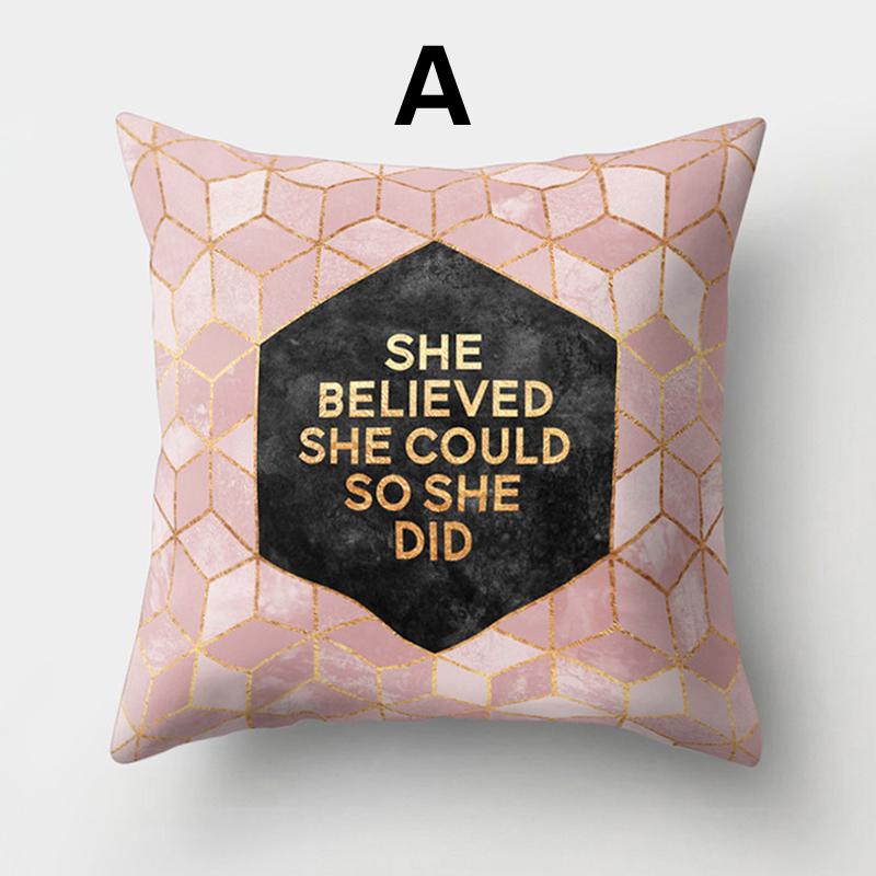 Pink Rose Gold Pillow Case Glitter Geometric Cushions Cover Sofa Home