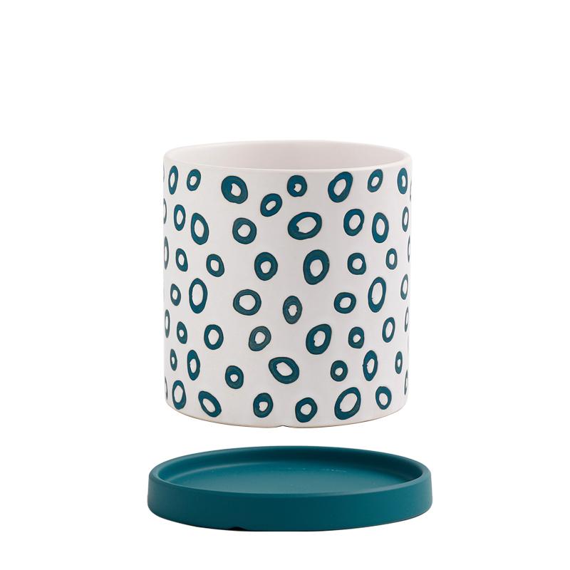 Modern Nordic Ceramic Flower Pot Living Room Interior Countertop Vase Simple Geometric Pattern Flower Plant Flower Pot Gardening