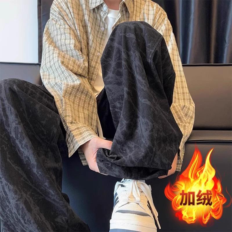 Tie-dye Corduroy Pants Men's Spring and Autumn Straight Loose Wide-leg Trousers American Sweatpants Ruffian Handsome Casual Pants Tide