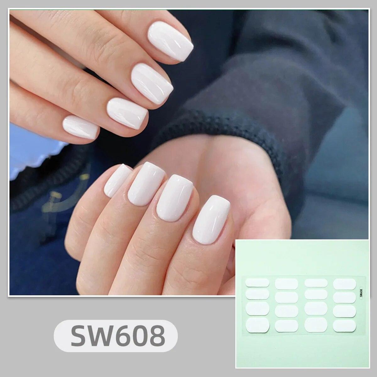 24 Stück Nagellackstreifen, selbstklebend, Kunst-Design-Abziehbilder, vollständige Abdeckung, Gel-Wraps, bunte Aufkleber, Damen-Abziehbilder, Dekoration, Schieberegler white