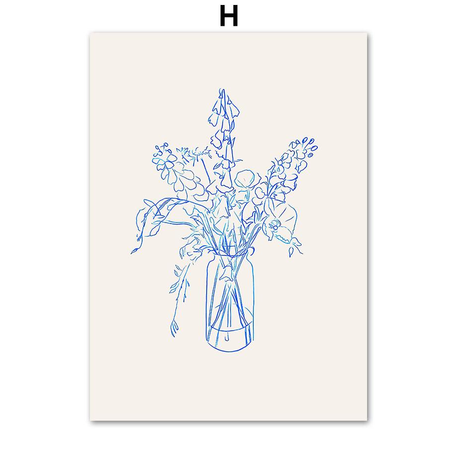 Blue Striped Girl Read Book Lobster Vase Wall Art Canvas Painting Nordic Posters And Prints Wall Pictures For Living Room Decor