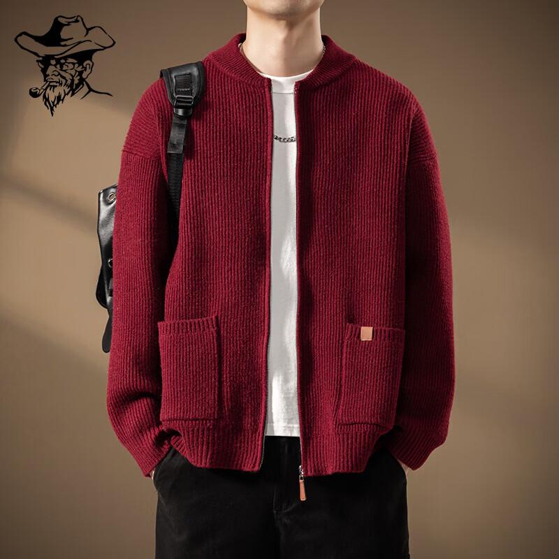 LRT Men's Baseball Collar Knit Cardigan