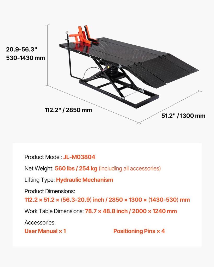 Motorcycle Jack Lift 1500lb Pneumatic Motorcycle Stand Removable Workbench