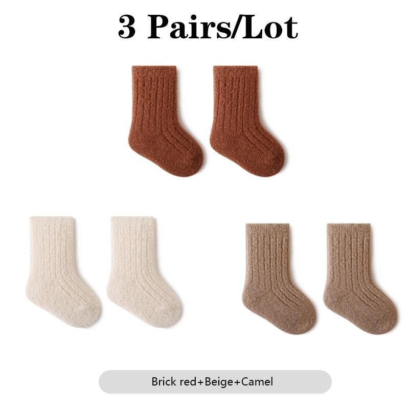 

3 Pairs/Lot Warm Baby Socks Autumn Winter Thick Loose Solid Color Kids Mid-Tube Cotton Socks For Boys And Girls S(0-1Y)