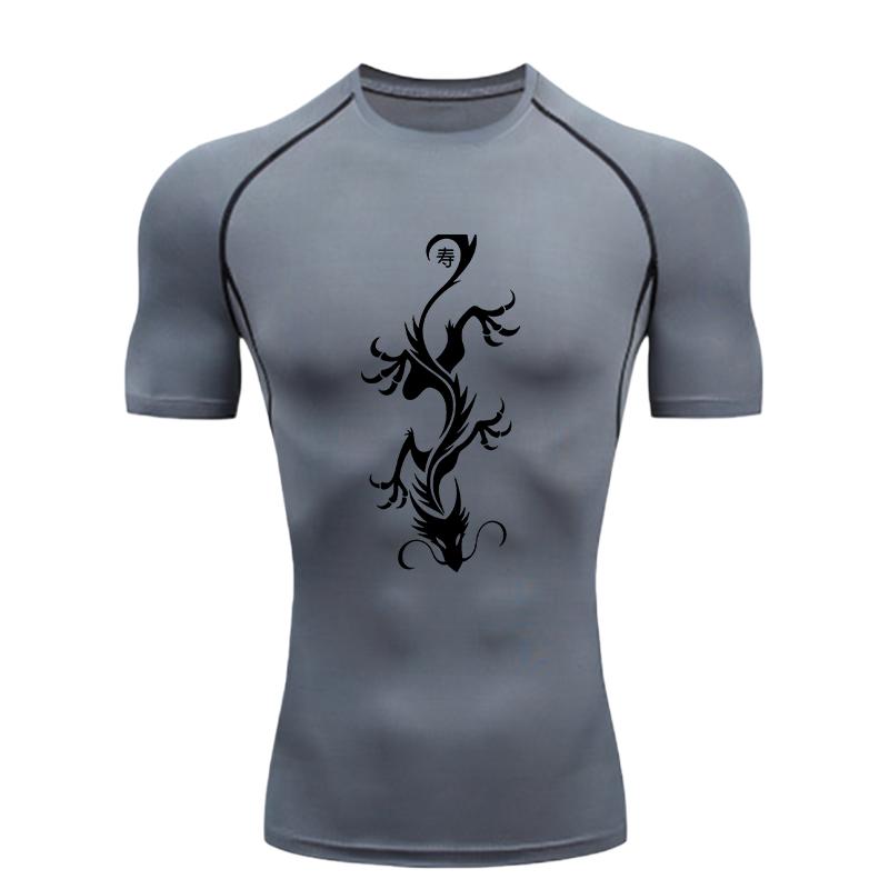 Men's Sports T-shirt Dragon Pattern  Training Fitness Compression Quick Dry Short Sleeve Athletic Tees Workout T-Shirt