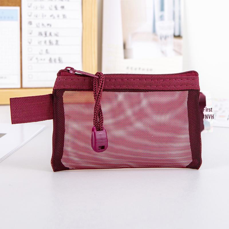 

Корейская ретро-прозрачная сетчатая сумка на молнии для хранения карт и монет Flat type [11*7.5cm] кларет