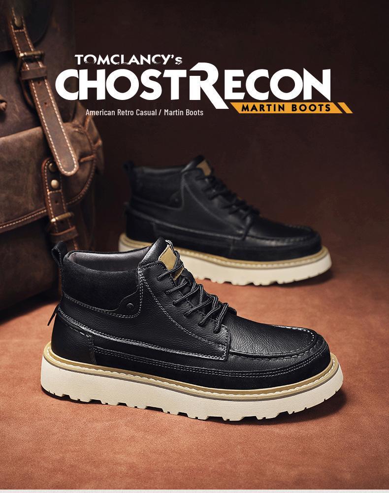 Men's Retro High-Top Leather Martin Boots - Winter Warmth, Thick Sole, Height Increasing, British Style for Autumn Trend.