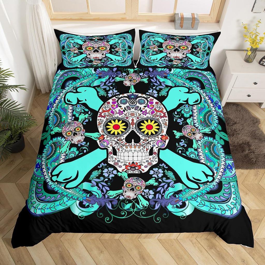Gothic Skull Flower Three-Piece Digital Printing Bedding