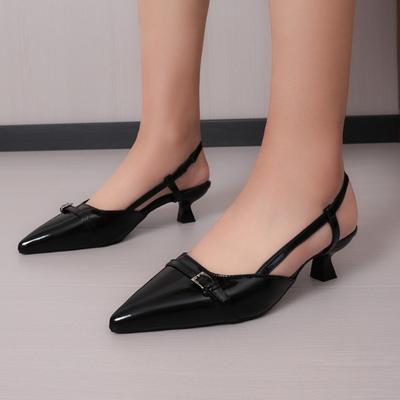Mode Damen High Heels Sandalen Neu Sommer Spitzlackleder Mittelabsatz Überschuhe Sandalen Damen Retro Pfennigabsatz Rücken Schuhe Damen