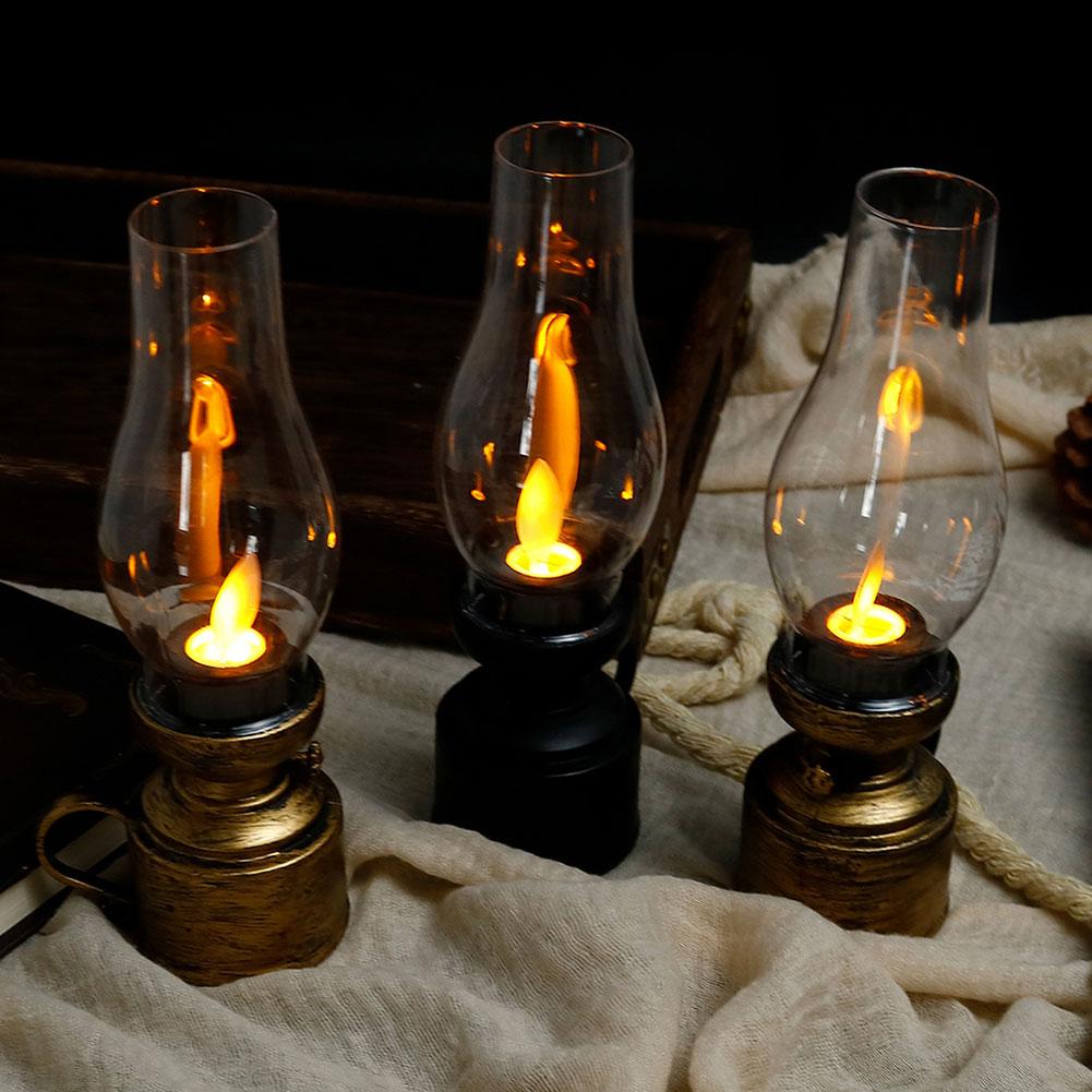 Dekorativer Retro-Kerzenhalter Kerzenständer Lampe mit Knopfzellen-Batterie Tischleuchte Öllampe