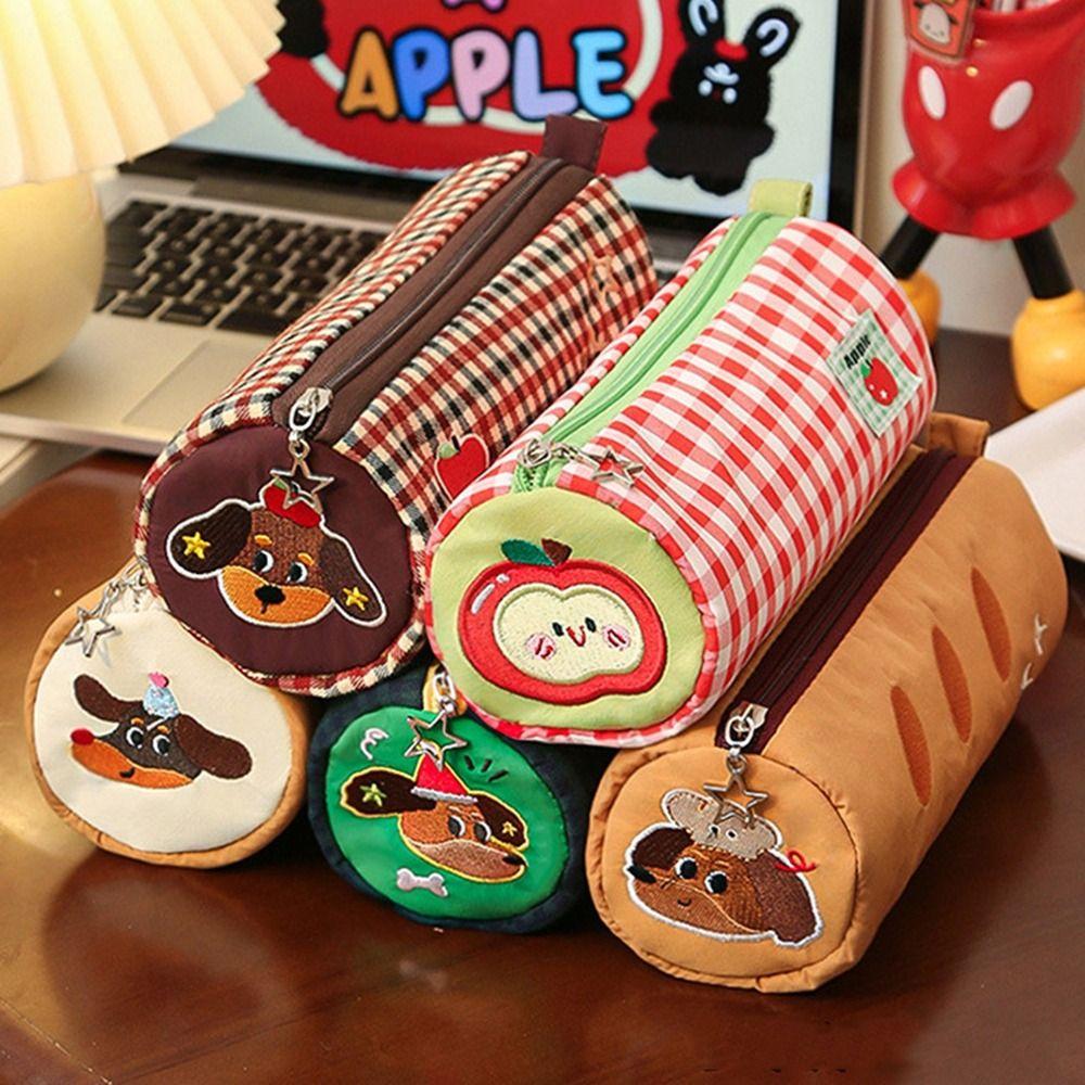 Desk Storage Bag Pencil Case Pouch Cake Roll Plaid Pen Bag  School Office Supply