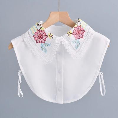 Women Embroidery Floral Shirt Fake Collar Shirt Detachable Lapel Necklace False Collar Blouse Half-Shirt Tops Fuax Cols