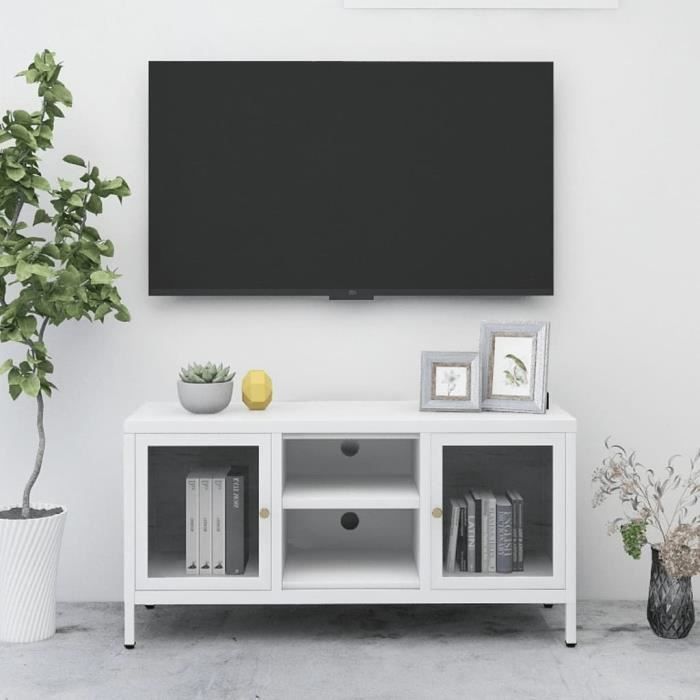 VidaXL Meuble TV Blanc 105x35x52 cm Acier et verre