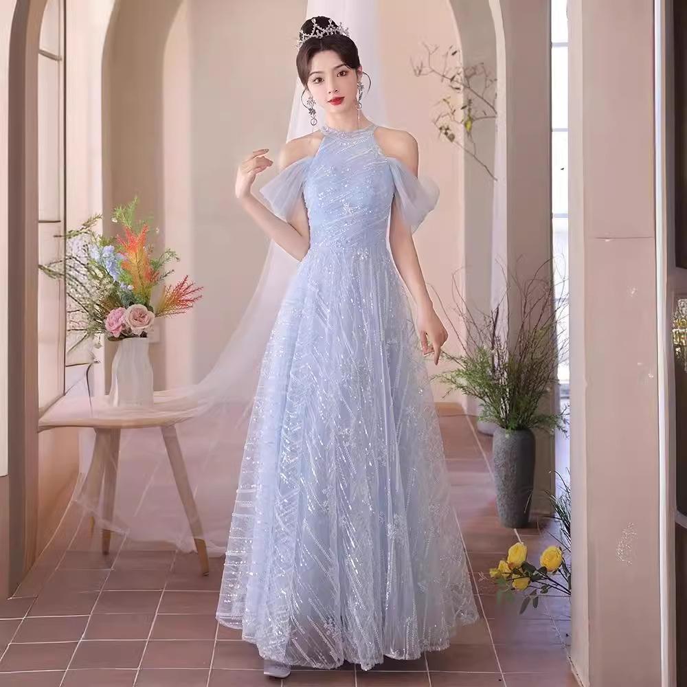 Blaues Abendkleid Damen High-End-Gefühl von leichtem Luxus Nische High-End Bar Mizwa Gastgeber Abschlussfeier Bankett Temperament Rock