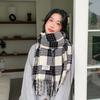 Red Plaid Scarf Autumn and Winter Women's Korean Style Atmosphere Scarf Plush Shawl Outer Wear New High End Feel