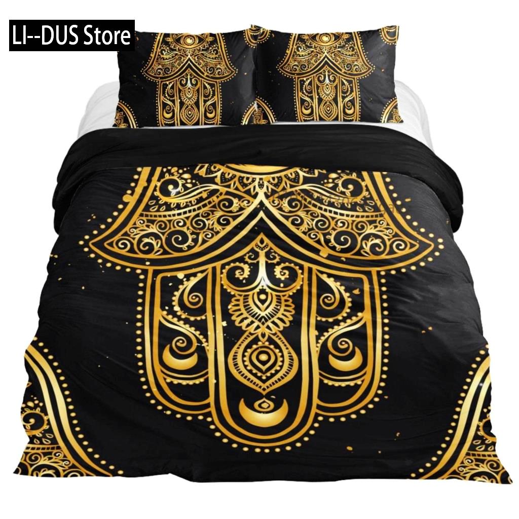 Indian Hand Hamsa Duvet Cover Polyester Galaxy Bedding Set Boho Chic Style Comforter Cover For Teen Adult Double Queen King Size