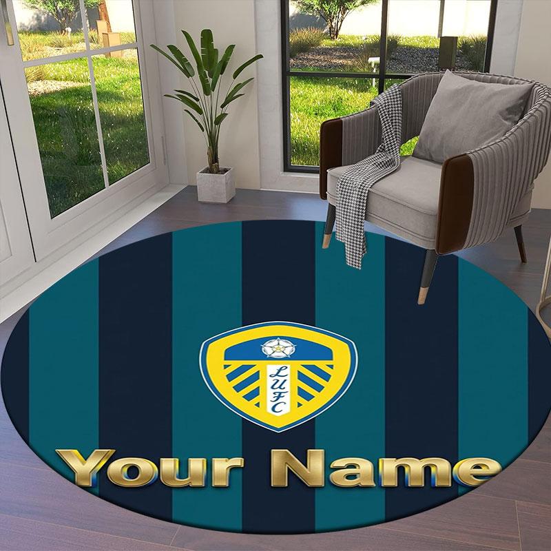 Leeds United Custom Name Round Area Rug,Carpet Rug for Living Room Bedroom Sofa Playroom Decor,Non-slip Floor Mat