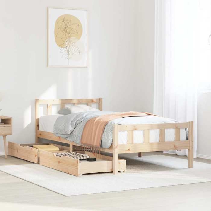VidaXL Cadre de lit avec tiroirs 90x190 cm bois de pin massif, sommier, cadre de lit simple, cadre de lit en bois massif, 3301565