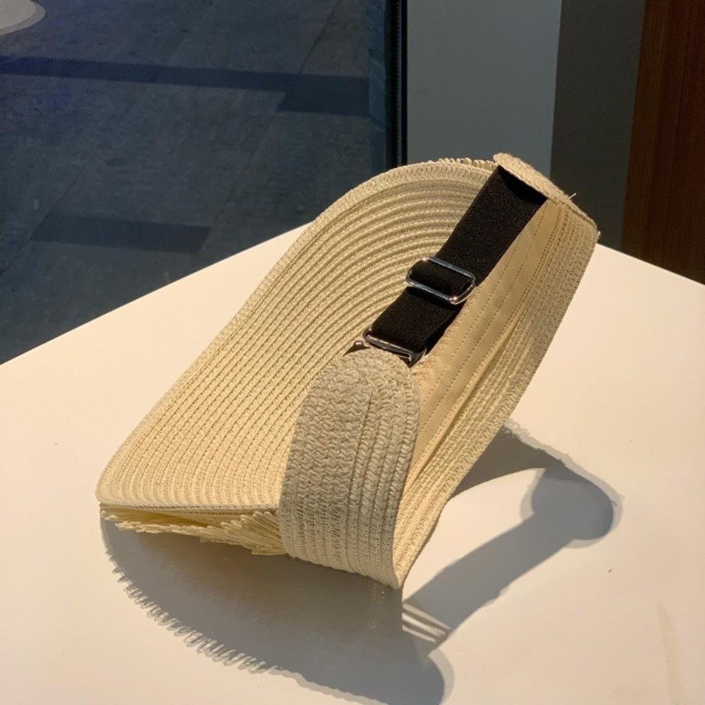 Tassel Sun Hat Wide Brim Empty Top Sun Hat Fashion Straw Hat  Women's