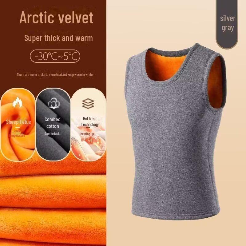 Мужской ультра-толстый теплый жилет - супермягкий, на бархатной подкладке, зимний базовый слой жилета M темно-серого
