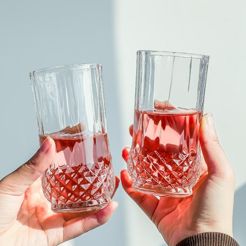 250ml/360ml Exquisite Whiskey Glass Diamond Relief Glass Cup Party Luxury Cocktail Glass Water Bottle Drinkware Holiday Gifts