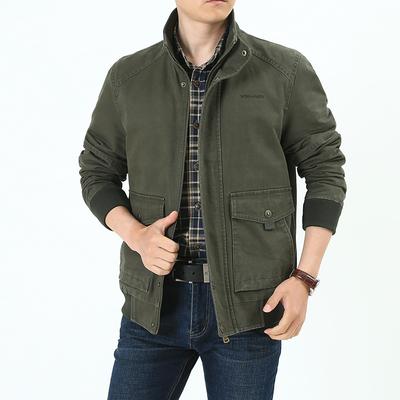Herren Frühling und Herbst Herren Freizeitjacken Stehkragen Multi-Pocket Dad Jacken Dünne Oberteile