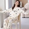 Women's Korean Fashion Long Sleeve Plaid Pajamas: Spring, Autumn, and Winter Casual Homewear Set for Indoor & Outdoor Wear.