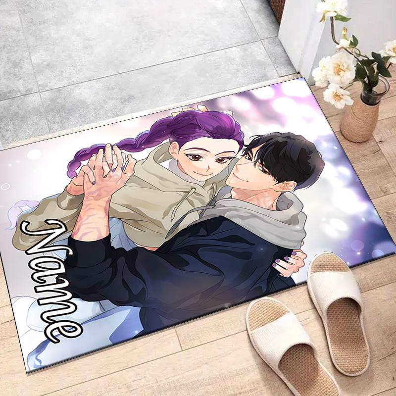 Benutzerdefinierte KPop Dämonenjäger Matte Personalisierter Name, Waschbarer Polyester-Eingangsteppich für den Innenbereich, Geschenk für Weihnachten, Ostern, Thanksgiving Day
