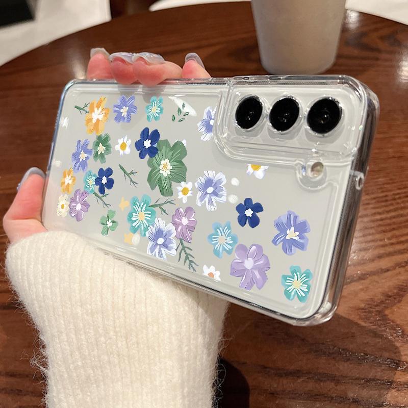 

Чехол с цветочным принтом для Samsung S25 S24 S22 Ultra Plus S23 S21 Fe A55 A54 A53 A35 A15 A56, прозрачный защитный силиконовый мягкий тонкий чехол для линз Samsung S24 Ultra
