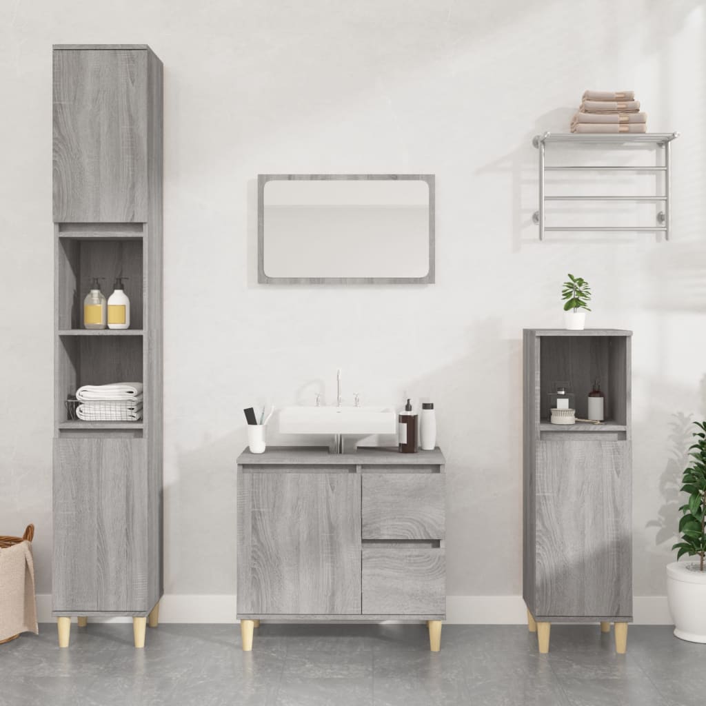 Bathroom Cabinet Grey Sonoma 30x30x100 Cm Particleboard