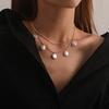 Fashion Round Cake Pearl Pendant Necklace Women, Temperament Simple Chain Multi-layer Item Decoration