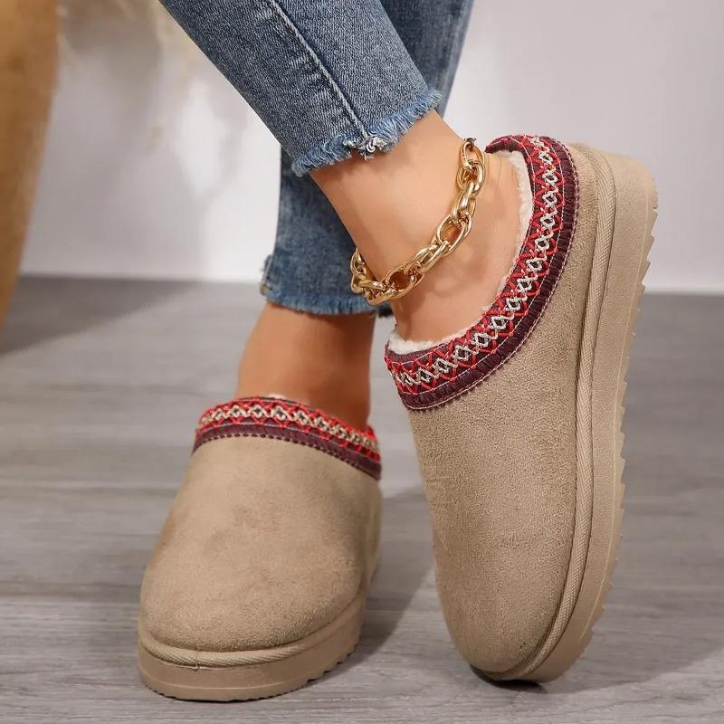 Winter 2025 New Cashmere Warm Thick Sole Heelless Covered Half Mop Cashmere Warm