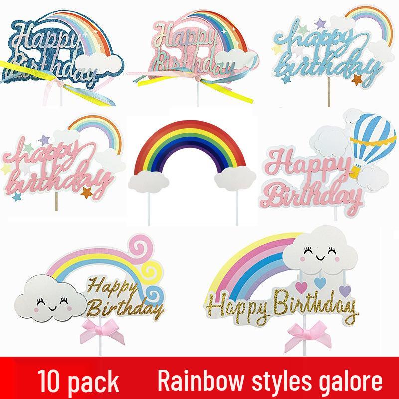 Happy Birthday Rainbow Cake Toppers: Stars, Clouds & Balloons