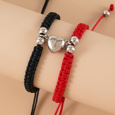 2Pcs/Set Magnetic Heart Attract Couples Love Bracelets For Women Men Handmade Braided Rope Adjustable Wristband Bracelet Jewelry
