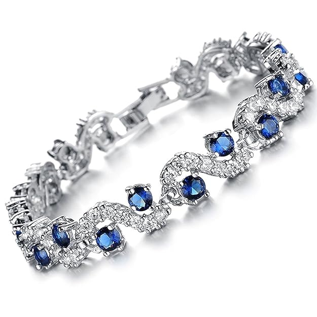 Royal Blue Crystal CZ Silver Plated Stylish Bracelet Gifts for Girls Women