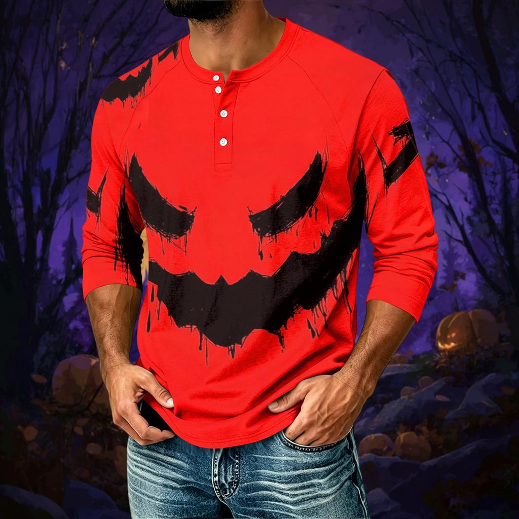 Men's Casual Halloween Print Raglan Three-Quarter Sleeve Shirt