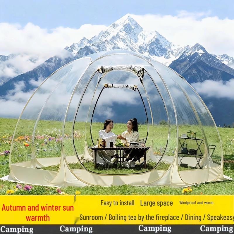 Transparent Spherical Outdoor Tent: Starry Sky Bubble House, Windproof & Warm Sunroom for Dining or Camping, Mongolian Yurt Design.