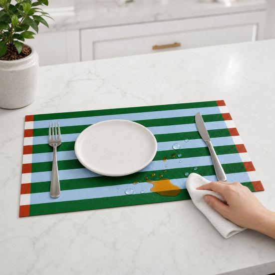 Yousheng Colorful Striped Placemat, Rectangular Artificial Leather Placemat, Heat Resistant Non-Slip Table Protector Mat for Home Dining
