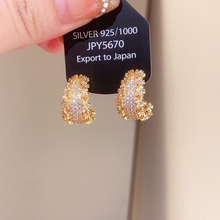 Luxury Pave Zircon Curved Earrings, 18K Gold Plated Statement Earrings,Sparkling CZ Curved Earrings, Gold & Silver Tone Crystal Cluster Studs